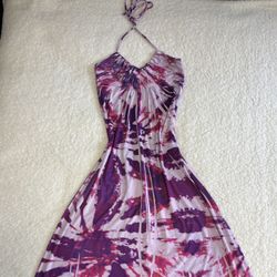 L8teR Women Vintage Purple Tie Dye Halter Maxi Dress