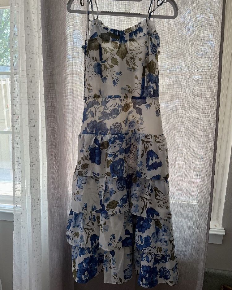 RIHOAS Blue and White Floral Midi Dress