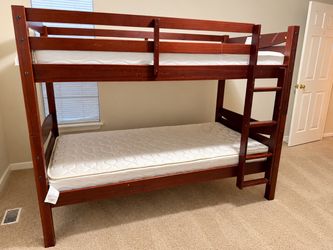 Twin over Twin Wood Bunk Bed with Mattresses