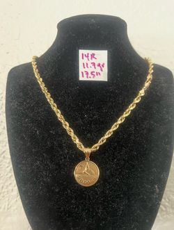 14K Yellow Gold Chain and Pendant For Wedding 11.7Gr 17.5 Inches Long