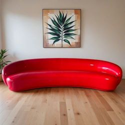 120" Modern Crescent Leather Sofa – Like-New