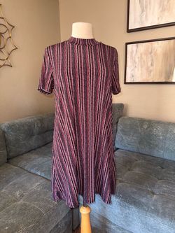 BCBG Striped Mock Neck Short Sleeve Shift Dress