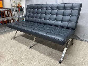 Modern Black & Chrome Tufted Armless Loveseat