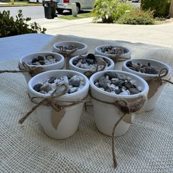 Mini White Flower Pots with Rock (10 Included)