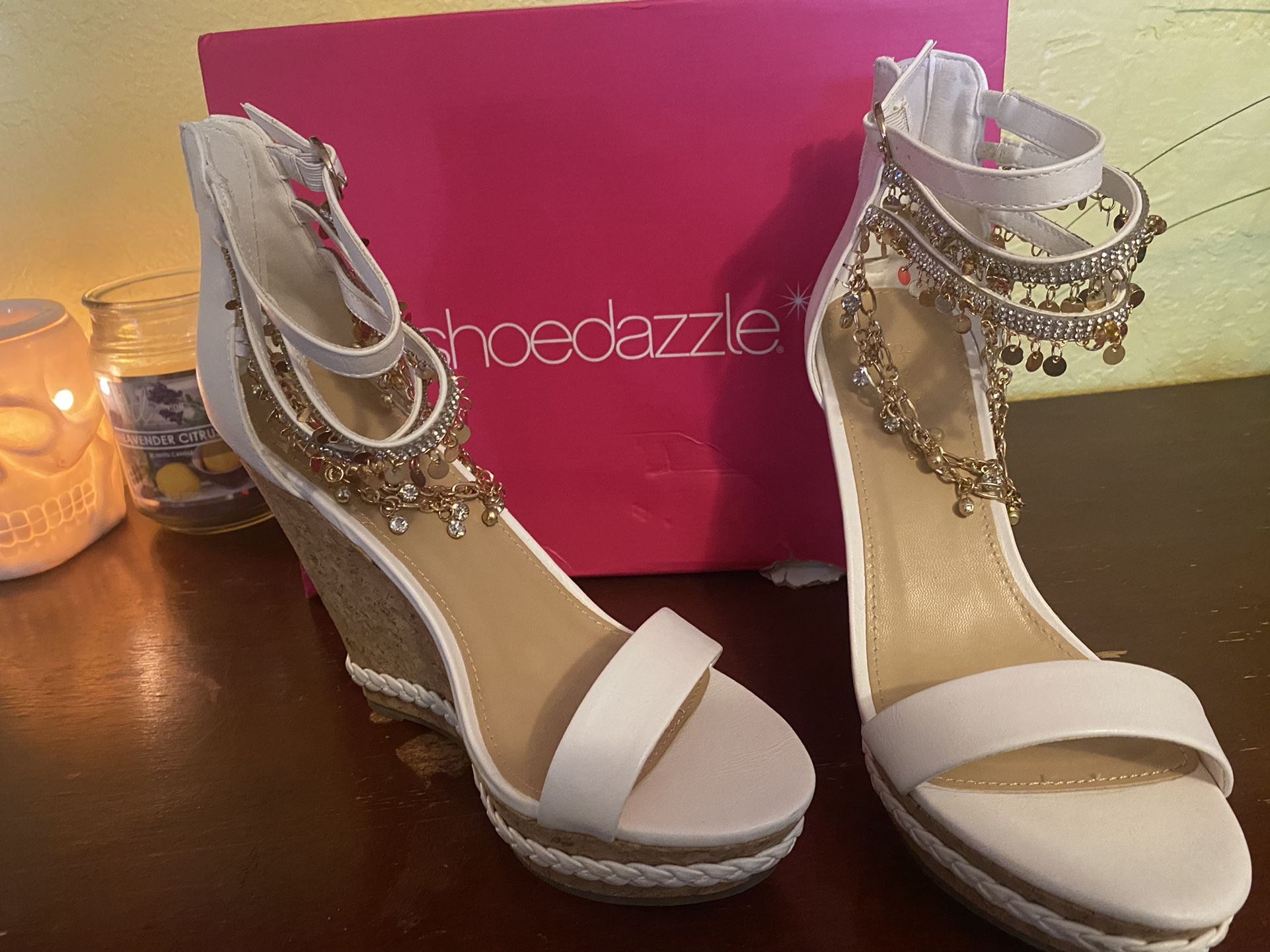 White Shoedazzle Wedges