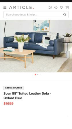 DELIVERY! Article Sven 88" Mid-Century Tufted Leather Sofa Couch 🚚