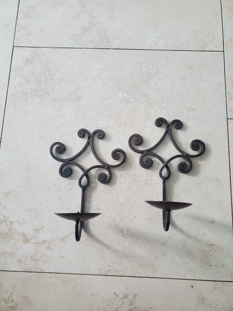 2 Black Wall Candle Holders 