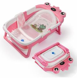 Baby Bathtub,Collapsible Baby Bath Tub with Soft Cushion & Thermometer, Space Saving Foldable & Travel Newborn Bathtub for Infant to Toddler 0-36 Mont