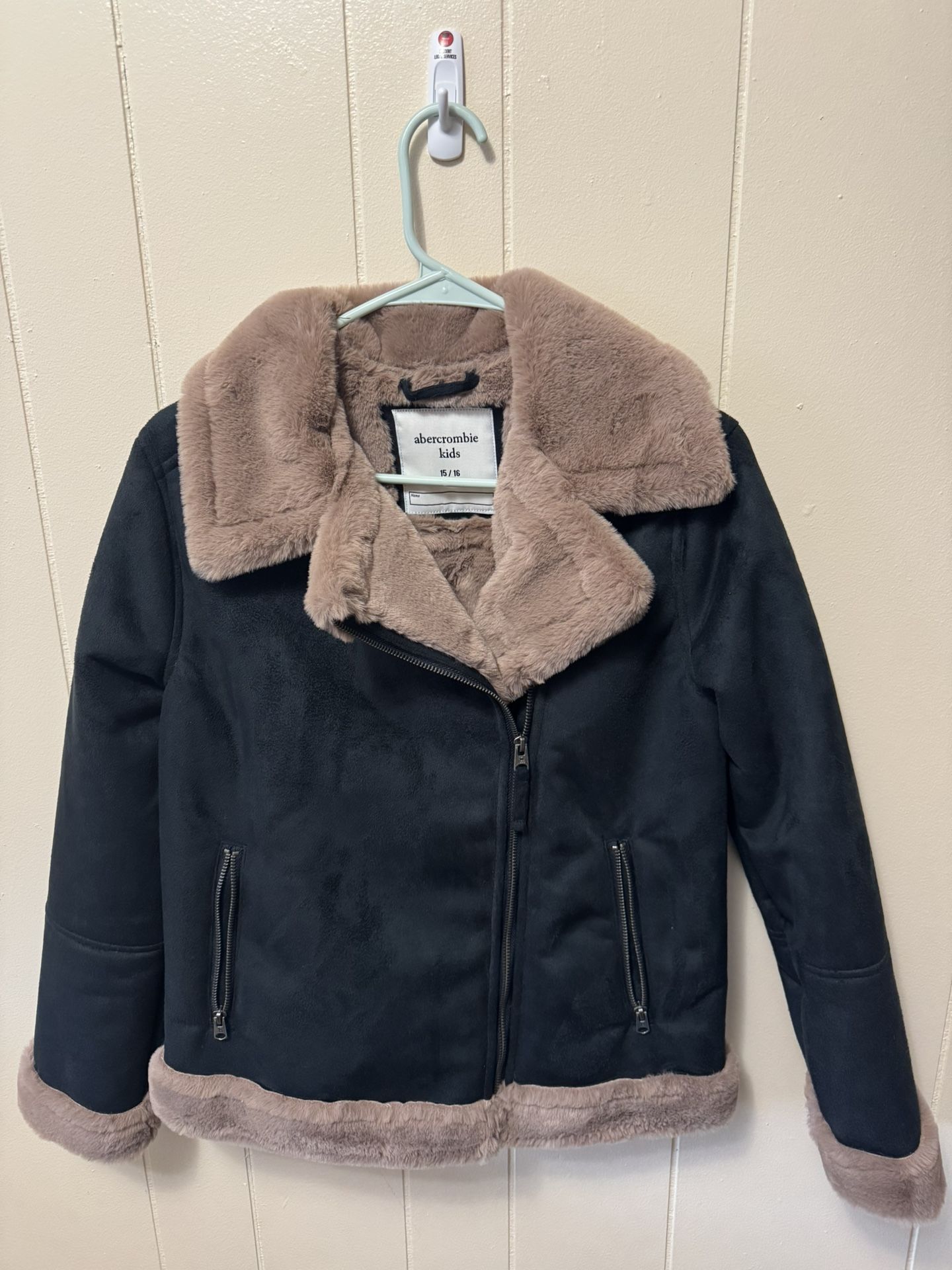 Abercrombie Kids Faux Fur Tan Leather Jacket