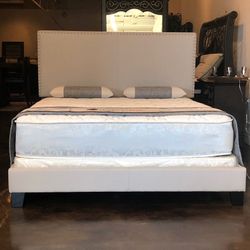 Brand New Full Size Beige Nailhead Bed Frame With New Mattress Set/Fast Delivery
