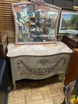 Vintage cottage dresser hand painted with mirror