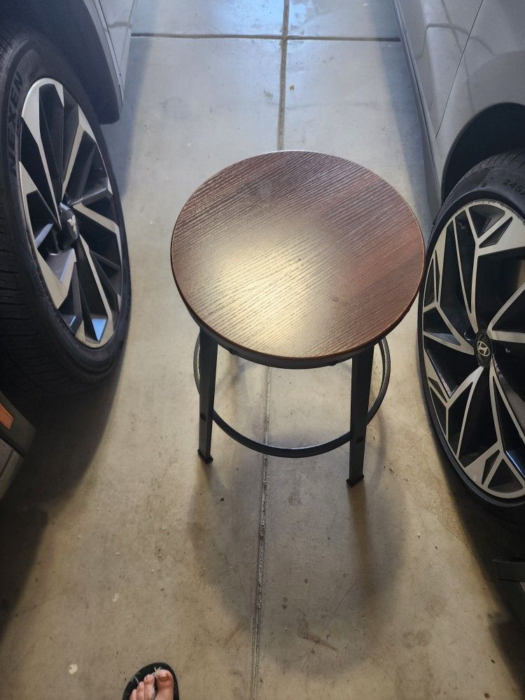 Steel, Wood And Adjustable Stool