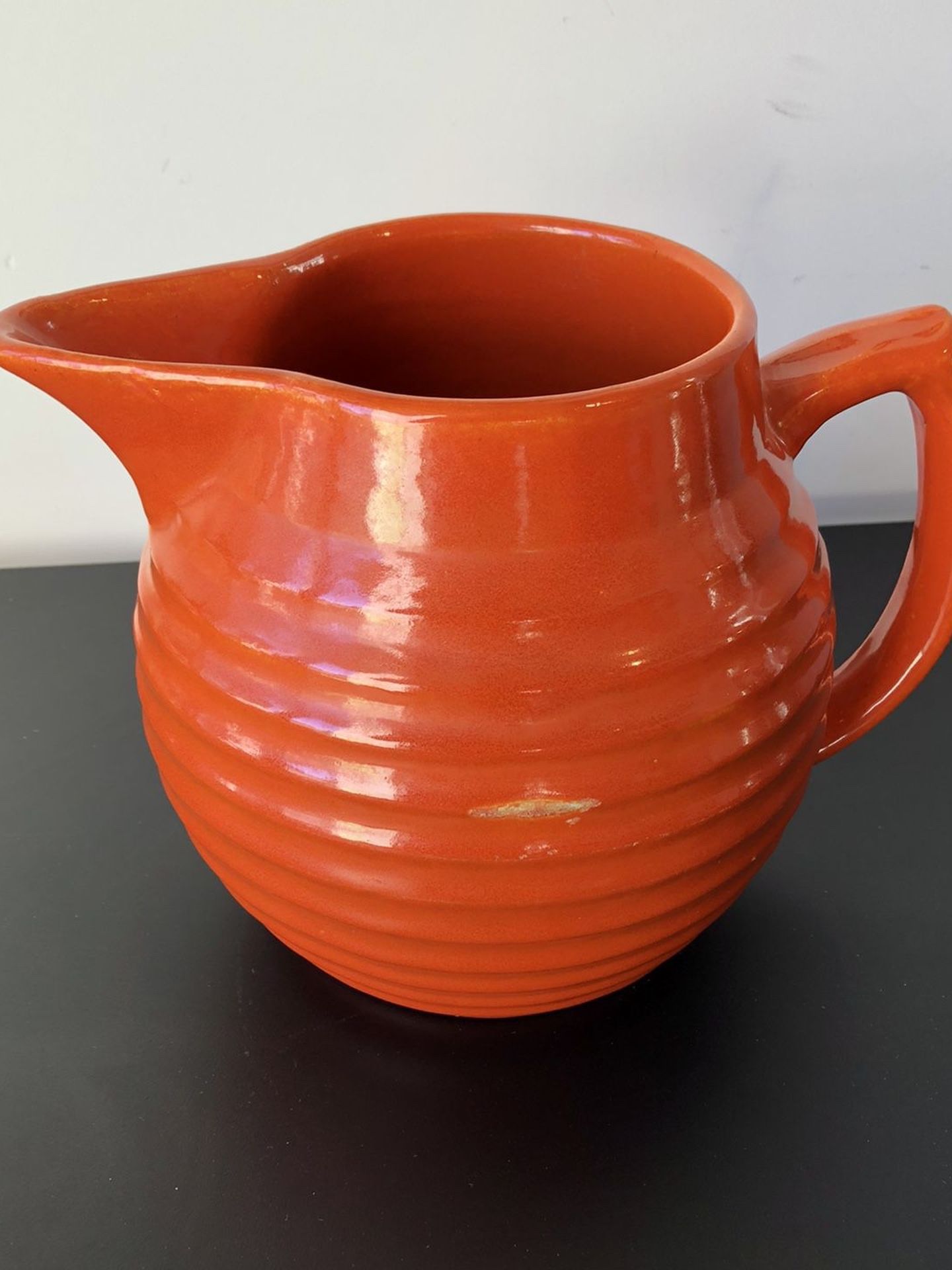 Antique LARGE Bauer 2 Qt Orange Ringed Pitcher Jug Pottery Vintage