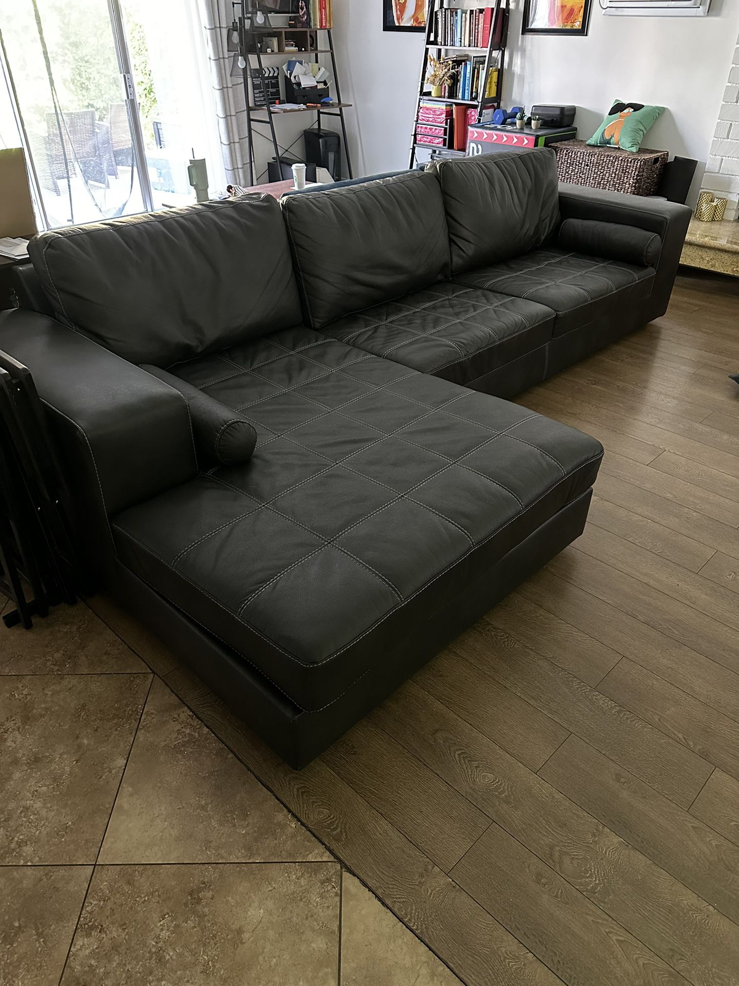 134” Wide Faux Leather Sofa & Chaise