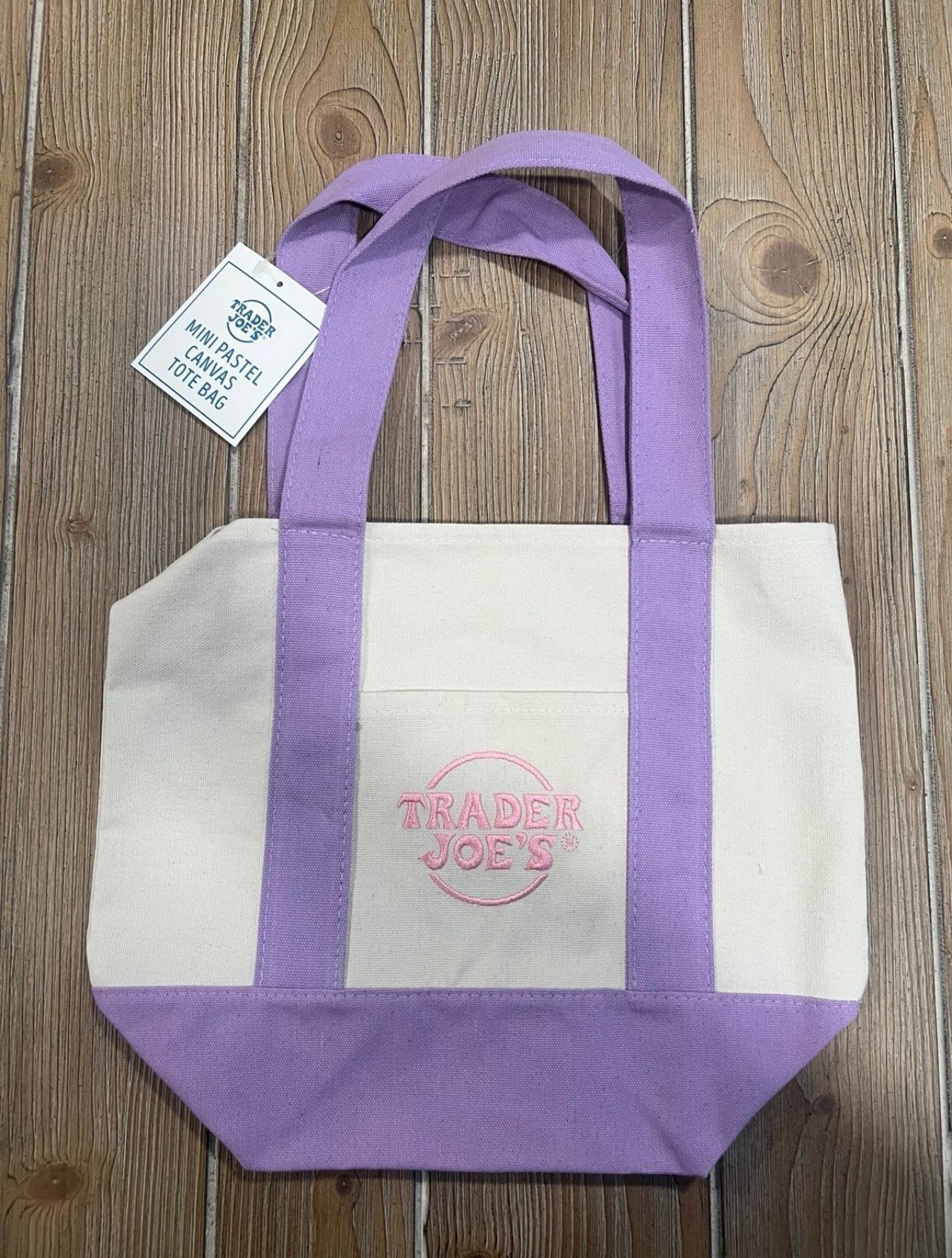NWT Trader Joe's MINI Pastel Canvas Tote Bag In Lovely Lavender