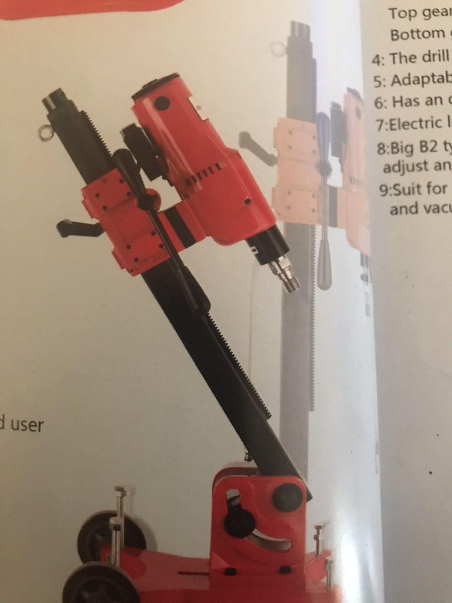 Concrete Core Drill Can Drill At Angeles With Small Adjustment can Hold Up To A 10 Inch Bit  Only One Available In Unopened Box 