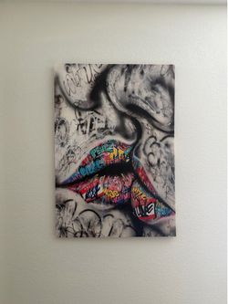 Urban Graffiti Lips Canvas Wall Art – Large Modern Street Art Piece