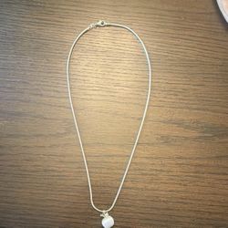 Sterling Silver Snake Chain Necklace with Pearl Pendant