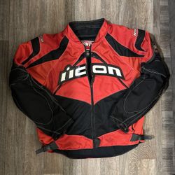 Icon Contra Warm Weather Red Leather Motorcycle Jacket Size XL
