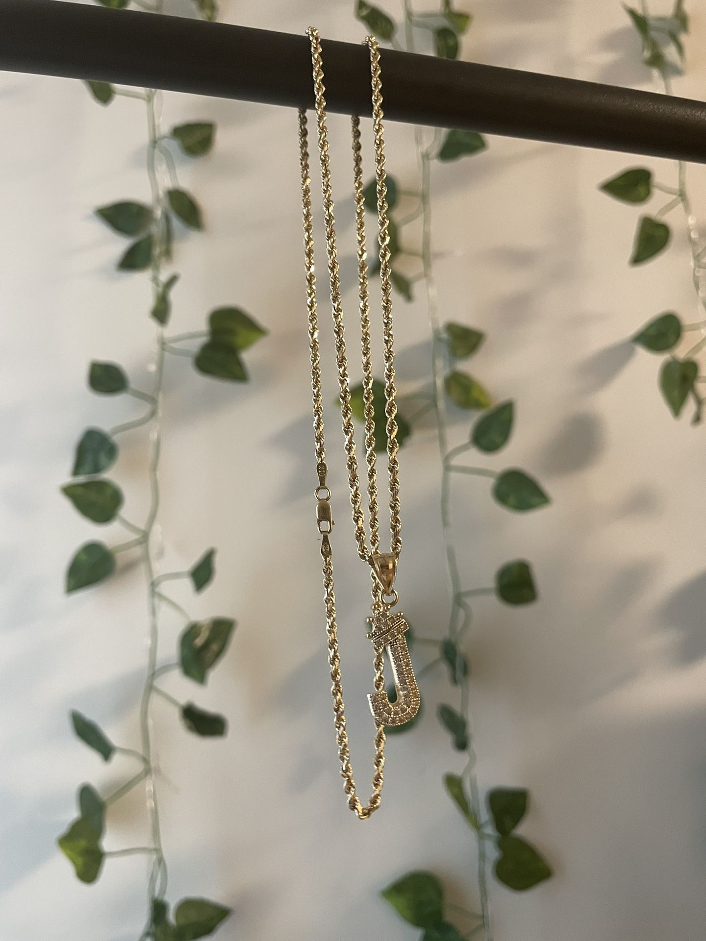 24in Rope Diamond Cut 10k SOLID Gold Chain WITH J Pendant.