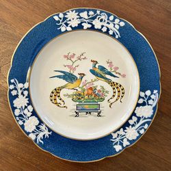 Antique Plate Copeland Late Spode 20s Bird of Paradise Dish Cobalt White Raised Floral Smooth Rim 9" Luncheon Plate Rare Color 1922 2-7597