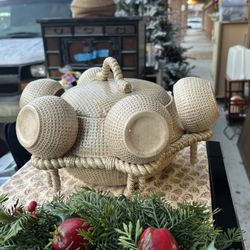 Vintage 1982 Sittre ceramic soup tureen with a rope and basket weave texture