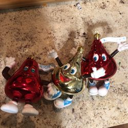 Hershey kiss, three vintage Christmas ornaments