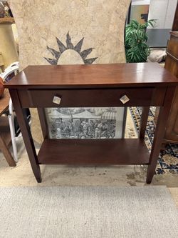 Dark Wood Console Table with Drawer and Shelf