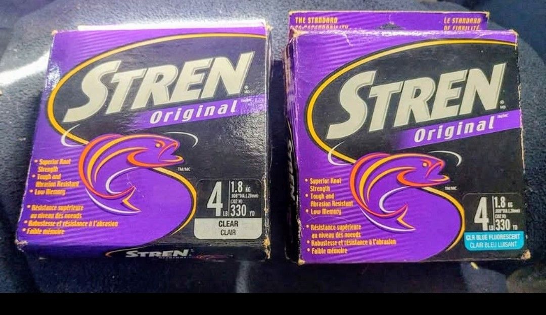 (2) Stren Original 4lb 330 yard Fishing Spools, Superior Knot Strength, Clear, NEW, ORIG COST FOR BOTH $14 VALUE, SELL BOTH $10