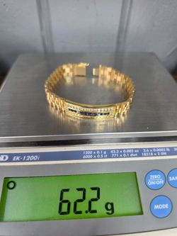 18K YELLOW GOLD, SAPPHIRE AND DIAMOND CUSTOM "ROLEX" BRACELET