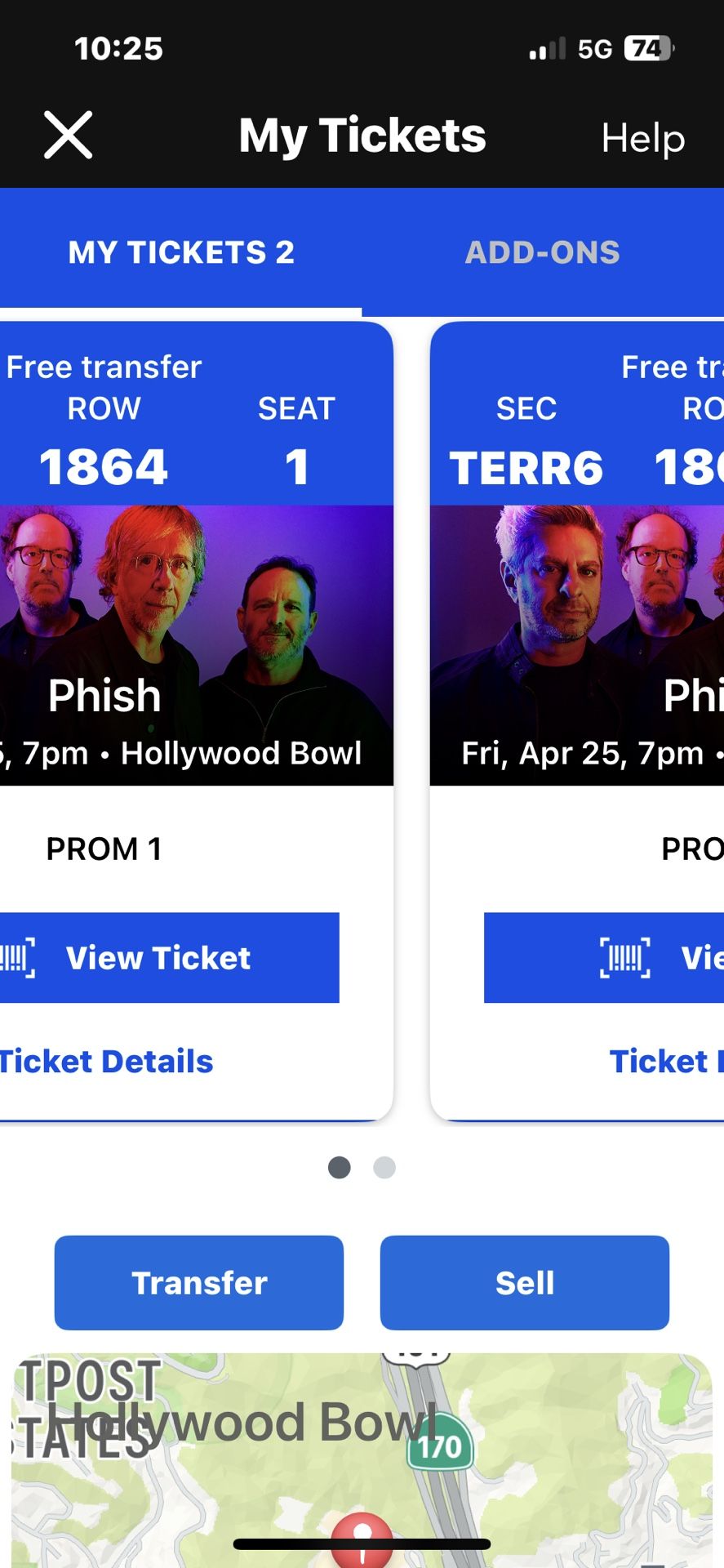 Phish 4/25 Hollywood Bowl Terrace Tix(2)