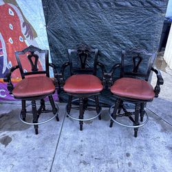 Set of 3 Vintage Ornate Swivel Bar Stools / Counter Chairs