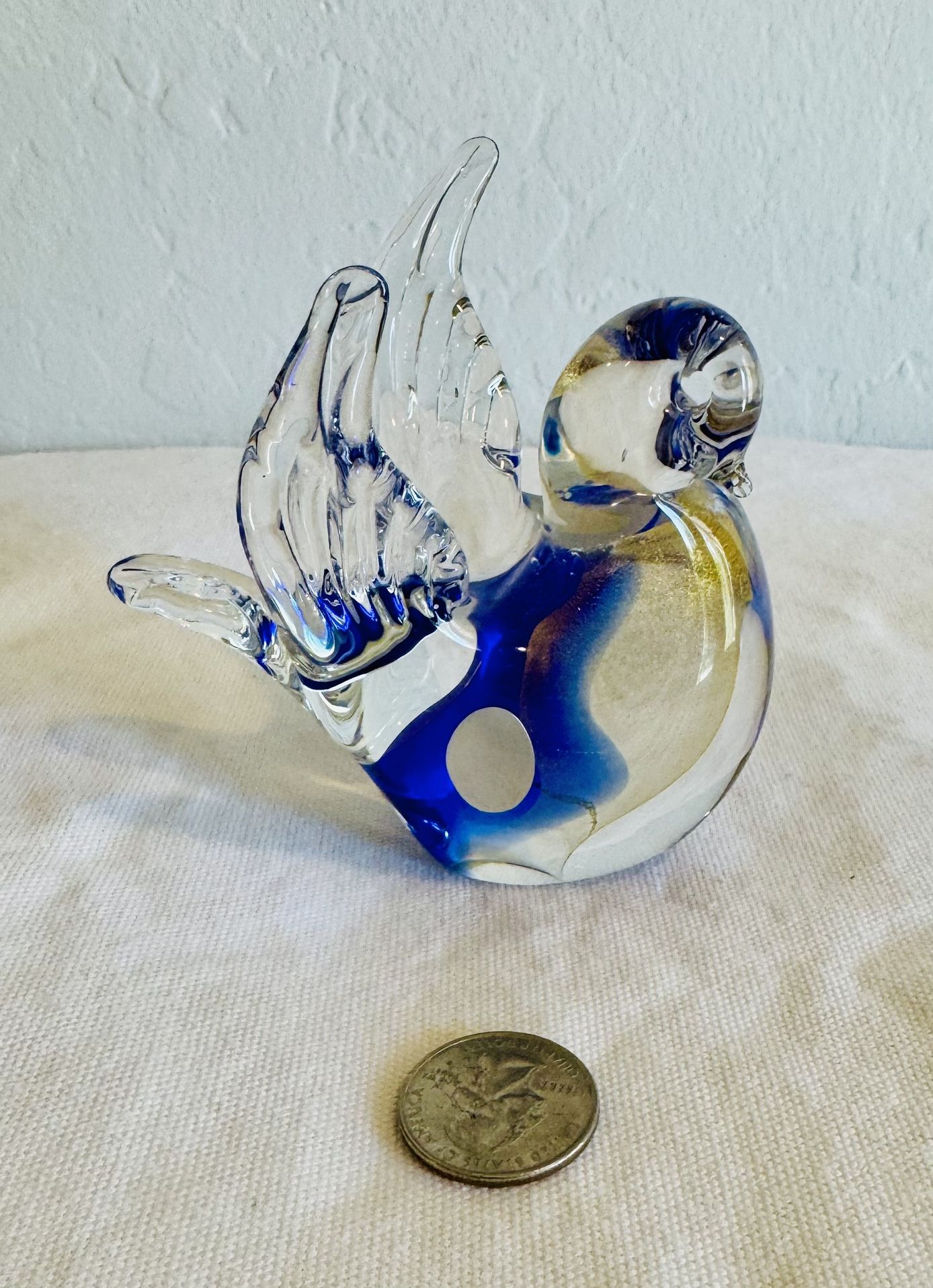 Vintage Murano Art Glass Dove Bird with Blue and Gold Aventurine Flecks Italy Figurine