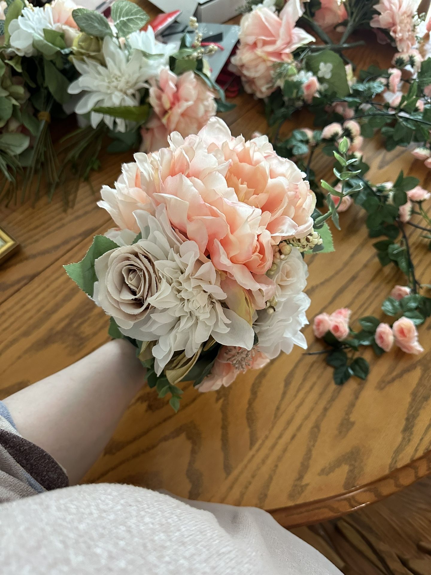 Pink And Neutral Fake Flower Bouquets 