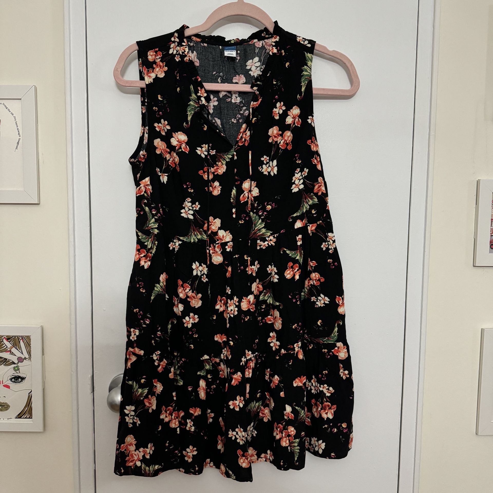 Old Navy Floral Black Sleeveless Dress XS Petite