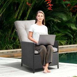 Adjustable Wicker Recliner Chair Home Rattan Reclining Lounge Chair for Indoor Outdoor, Gray