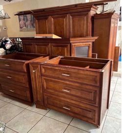 Cherry-Wood Kitchen Cabinets- Tops & Bottoms With LED Lights- Excellent Condition