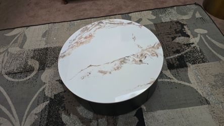 35" Round Drum Sintered Stone Coffee Table with Storage