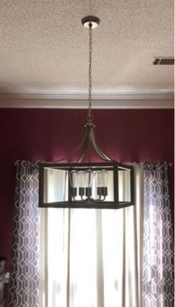 Hampton Bay Boswell Quarter 5- -Light Brushed Nickel Chandelier with Weathered Wood Accents