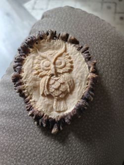 Carved Elk Antler Owl Art
