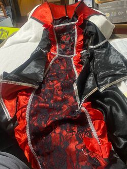 Size Med Ages 8-10 Red and Black Gothic Vampire Costume Dress
