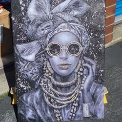 La Maison "Painting Woman Wearing Accessories" wall canvas, which measures 36 x 24