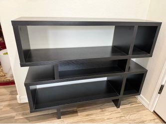 Modern Black TV Console / Storage Shelving Unit - Unique Cubby Design (43.75” W)