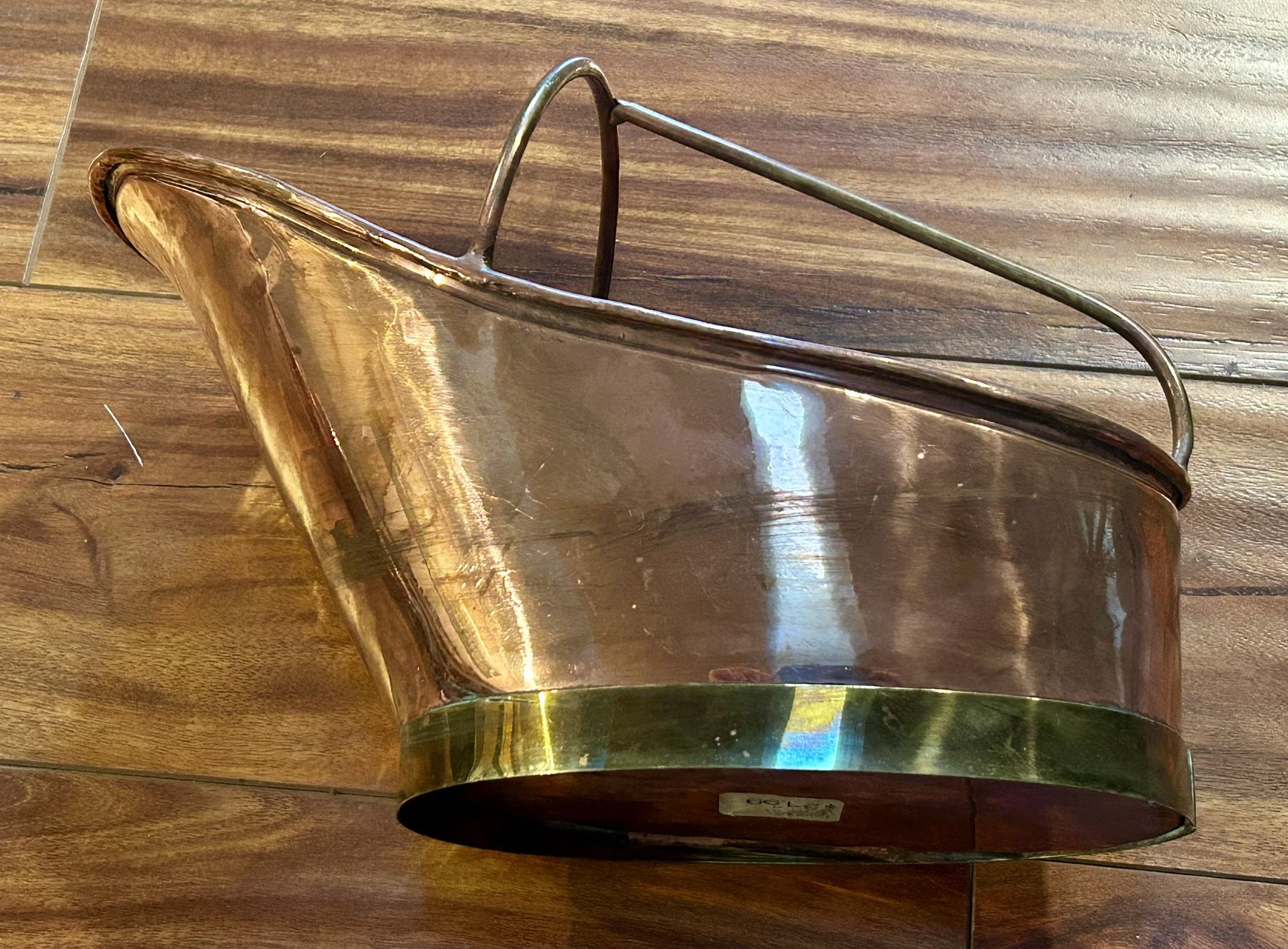 Vintage Solid Copper & Brass Fireplace Coal Scuttle / Kindling Bucket