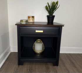 Mid-Century Modern Black & Wood Nightstand
