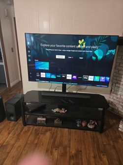 65" Samsung Qled TV with Sony Soundbar and TV cabinet