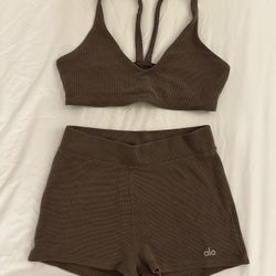 Alo Waffle Bra Shorts Set S