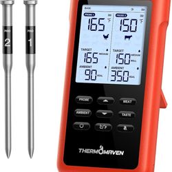 Wireless Meat Thermometer 3000FT Range 6 Sensors 2 Probes LCD Grill BBQ