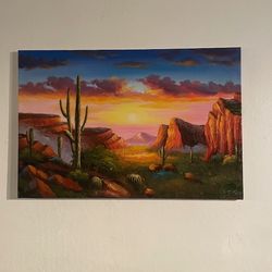 Wall Painting Desert Scene Oil On Canvas 36” X 24”