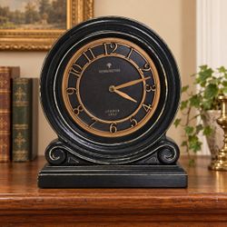 Old World Elegance Black Gold Mantel Clock with Ornate Scroll Base Decor Accent